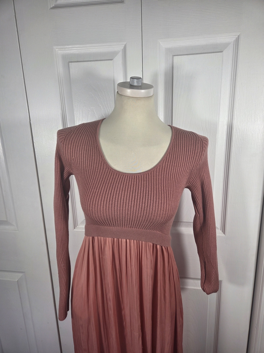 Anthropologie Rib Knit Maxi Dress Mauve Pink Long Sleeve XS